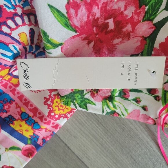 Chetta B Womens Sleeveless Multicolor Floral & Cherry Print Dress Size 2 NWT - Picture 6 of 9